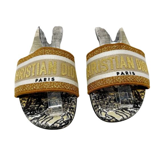 Christian Dior Dway Baobab Lurex Slides Brown Gold Embroidered Mules Size EU 39 - Picture 2 of 8